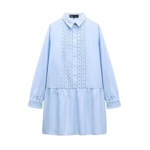 Zara Light Blue Eyelet Shirt Dress Size XS
